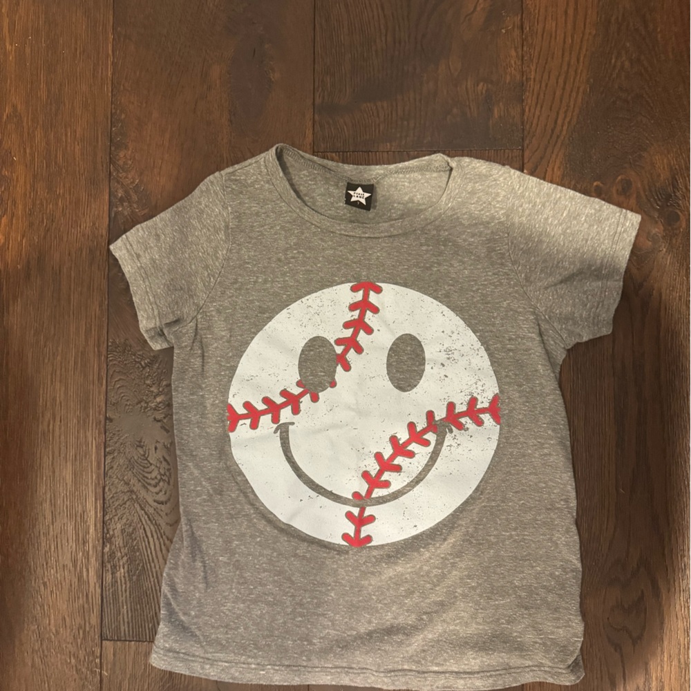 Pixie Lane Gray Smiley Baseball Kids T-Shirt